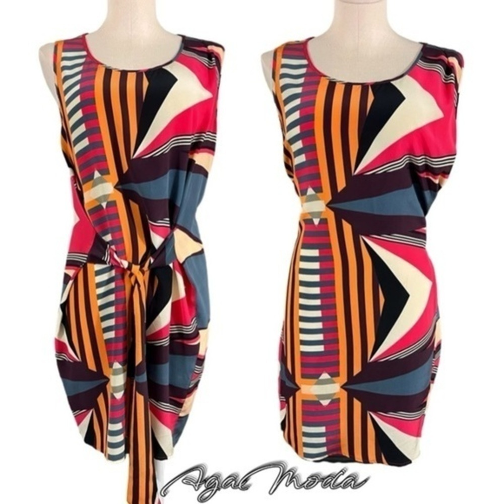 Hoss Intropia for Anthropologie Asymmetrical Geometric Pattern Silk Dress